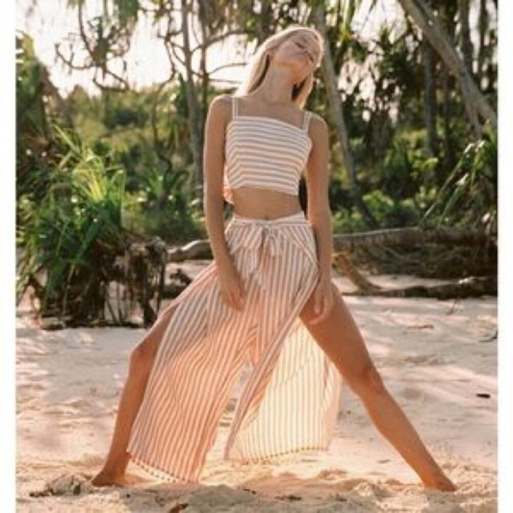 NEW Faithfull The Brand Zeus Stripe Summer Pant (Sz L / US 8) White Orange